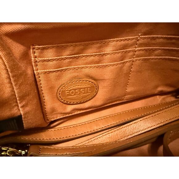 Fossil Sydney Satchel Crossbody Leather Handbag Tan Camel Natural + WALLET - Picture 6 of 16
